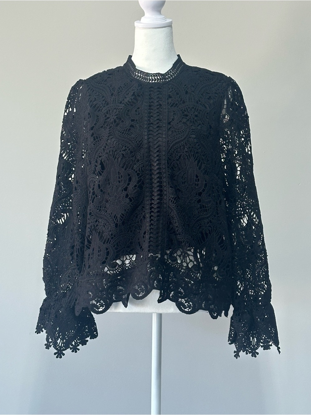 Ultra Pink Black Lace Bell Sleeve Blouse Large Goth Romantic Boho Top